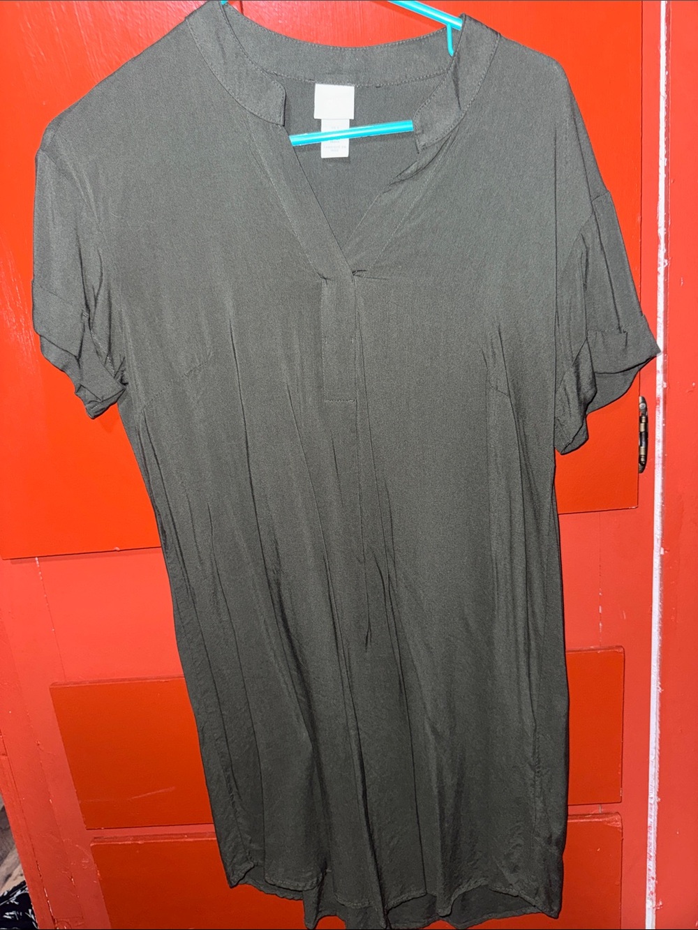H&M Olive V-Neck Short Sleeve Midi Dress